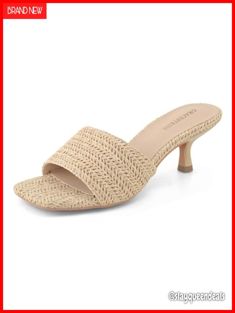 Raffia Kitten Heel Square Toe Slip On Mules Women Summer Dress Sandals